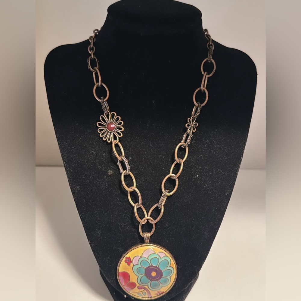 Lucky Brand Enamel Flower Pendant Necklace, Vintage - Picture 5 of 10